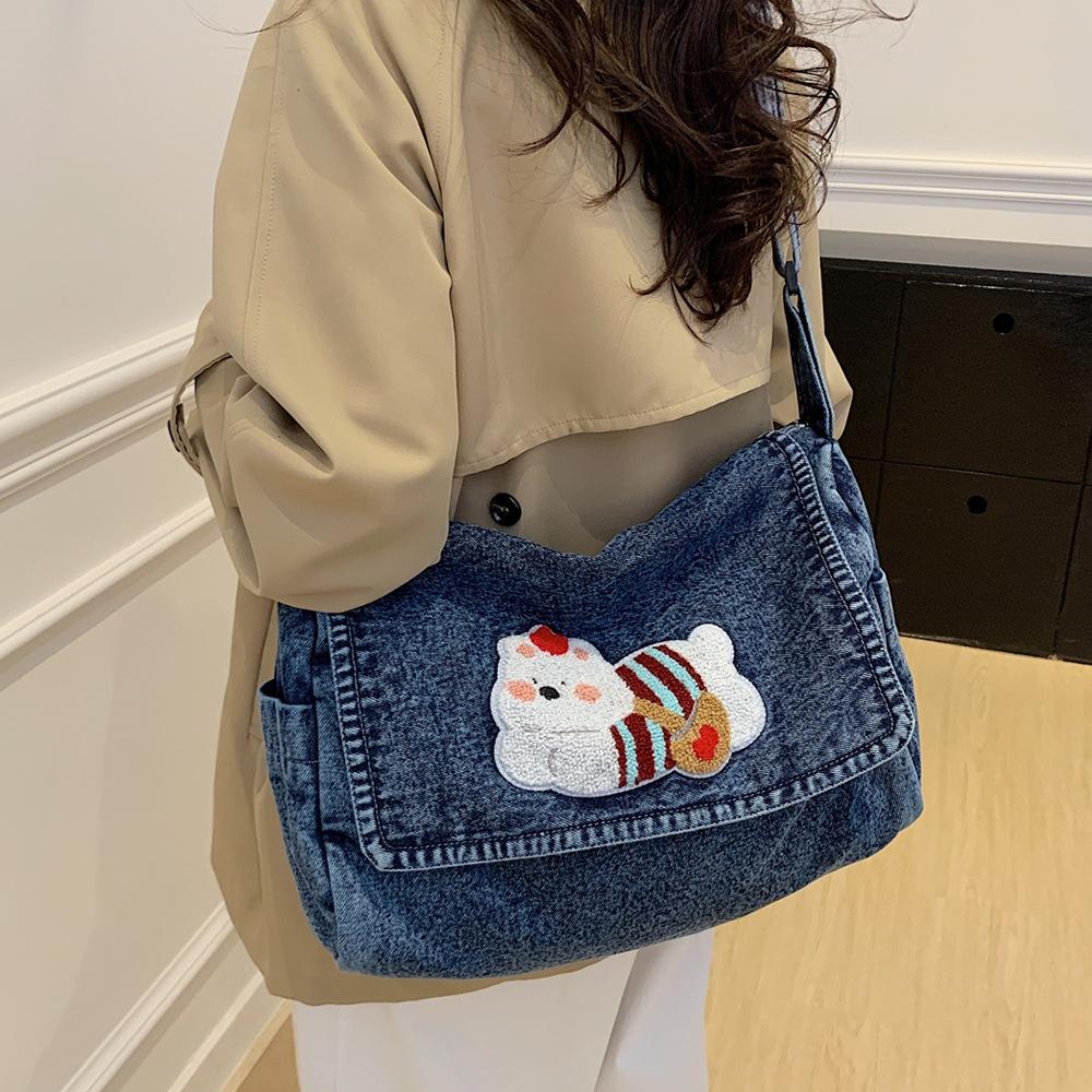 Niedliche Welpen-Denim-Tasche, Modische Reißverschluss-Umhängetasche, Handyhülle