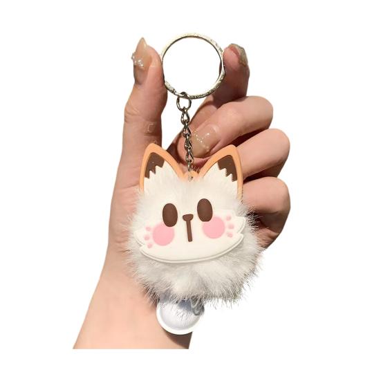 Sleutelhanger Hanger met Bel Bont Vos Gezicht Roze Pootafdrukken Zacht Pluche Sleutelhanger Tassen Rugzakken Decoratieve Accessoires