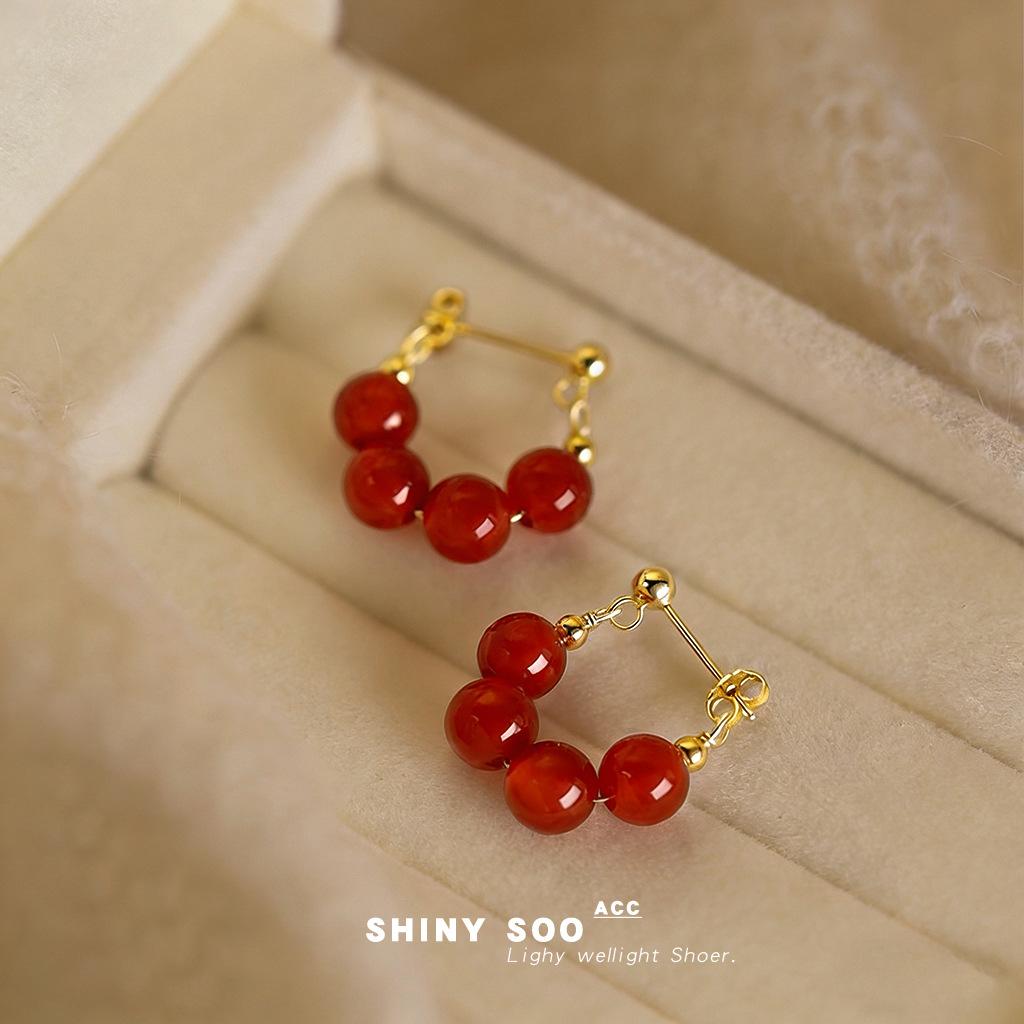 Natural stone agate new Chinese style literature and art national tide new earrings earrings jewelry