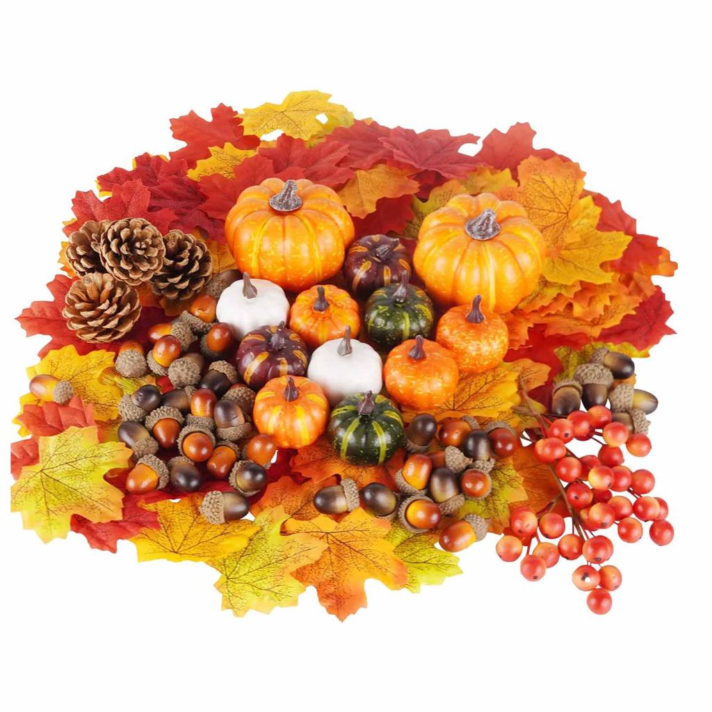 162PCS Artificial Harvest Decoration Set Realistic Maple Leaf Acorn Pumpkin Home Table Decoration Fo