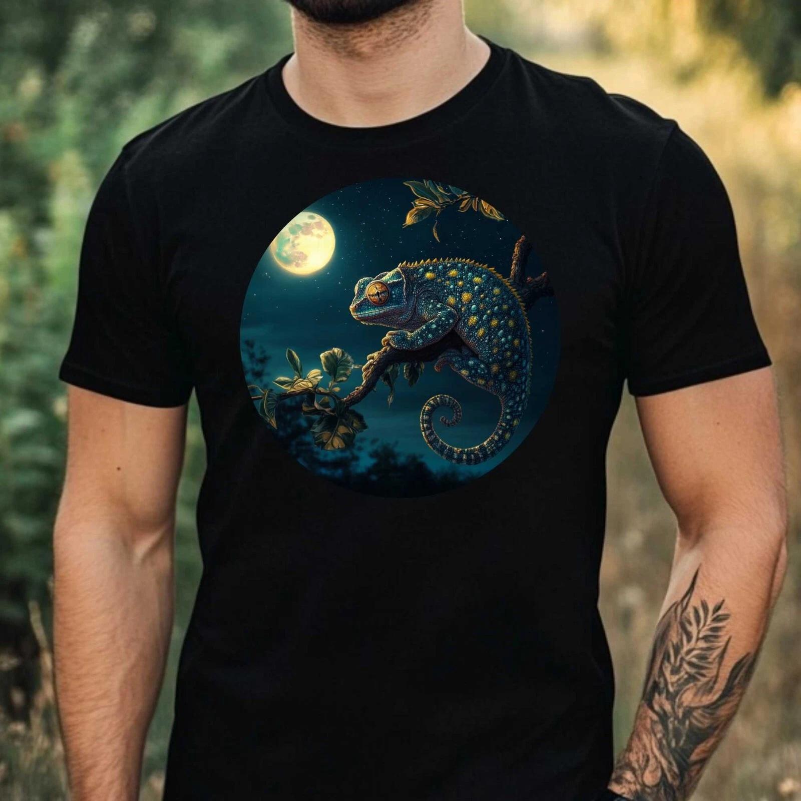 T-Shirt Herren Chamäleon im Mondlicht Motiv Baumwolle Größe XS bis 5XL XXXL