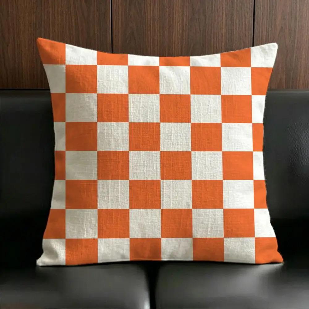Merchandise Anime Checkerboard Cushion Cover Anti Dustmite Pillowcase Invisible Zipper Silky Short Plush Sofa Cushion Cover