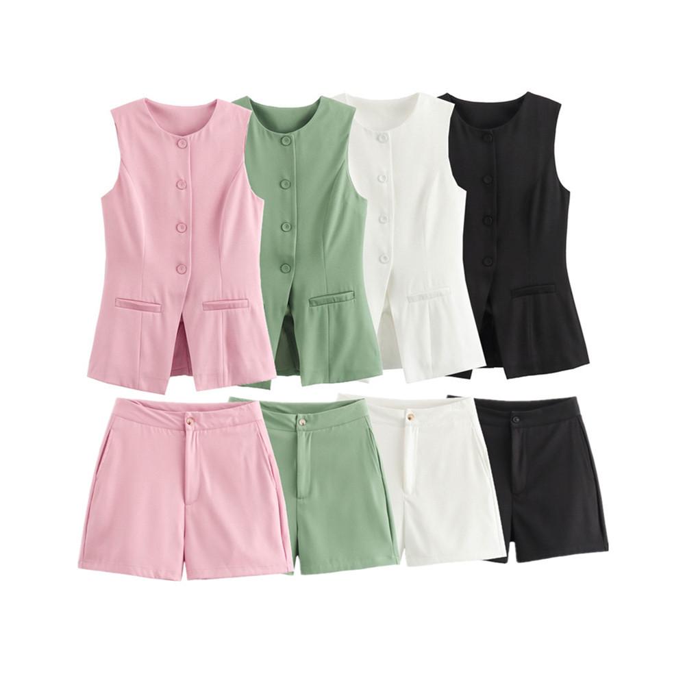 

2025 Women s Summer Commuter Sleeveless Vest and High-Waisted Shorts Set Large