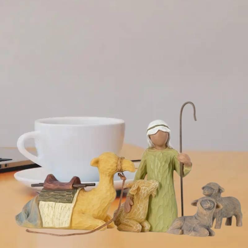 Willow Hand Tree Painted Sculpted Figures Shepherd Stable Animals Ornaments Toy