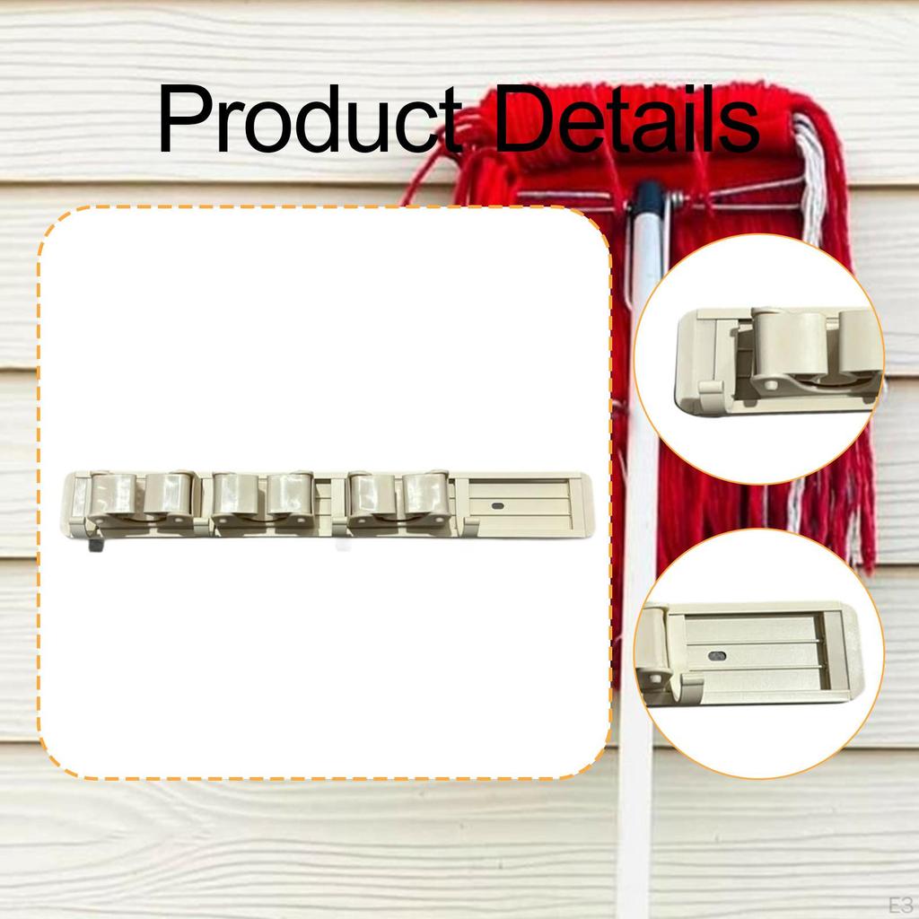 Broom Holder Mop Organizer Garage Storage Rack Space Saving Anti Slip Wall Mount, for Bathroom