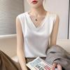 Gilet estivo da donna in seta slim scollo a V spalle larghe crop senza maniche top interni