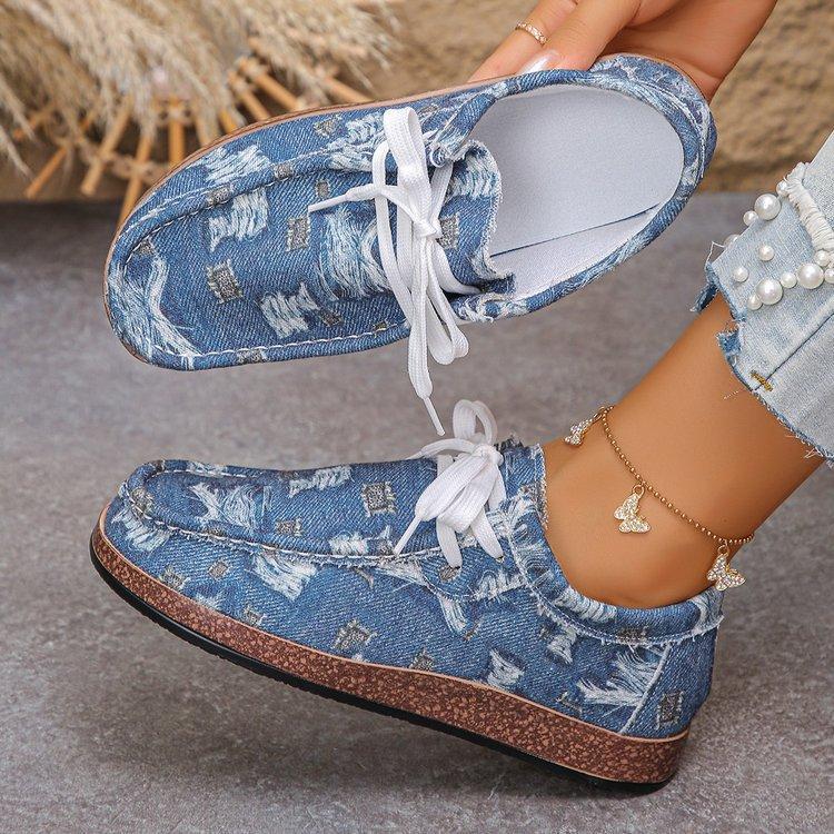 Large size flat-bottomed casual single shoes for women, new canvas lace-up flat-bottomed single shoes for women in spring and autumn