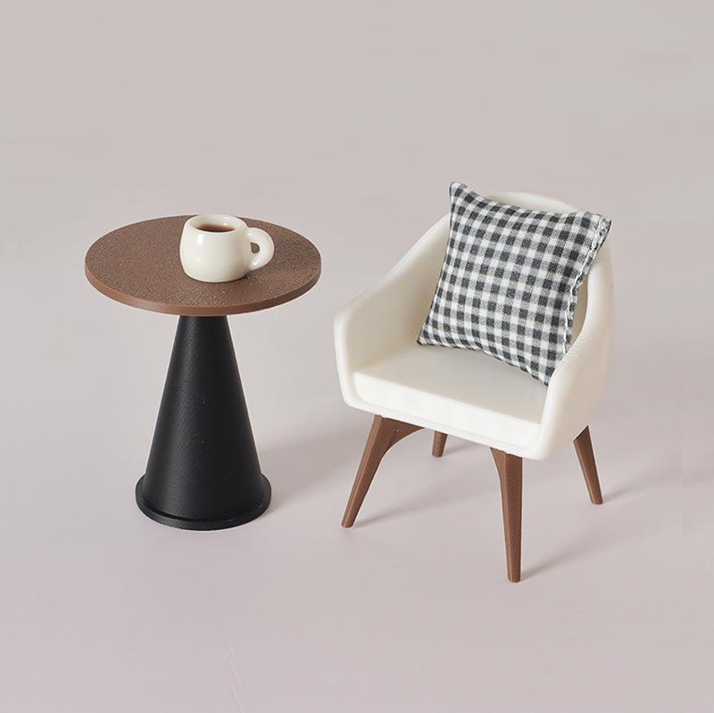 Miniature Dollhouse Furniture Set: Table, Chairs, Cushions, and Pillows