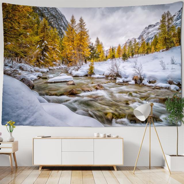 

Рождественский лесной гобелен, снежные деревья, лесной пейзаж, морозный зимний парк, зимний дизайн, настенный декор для спальни, гостиной, общежития 95x75cm