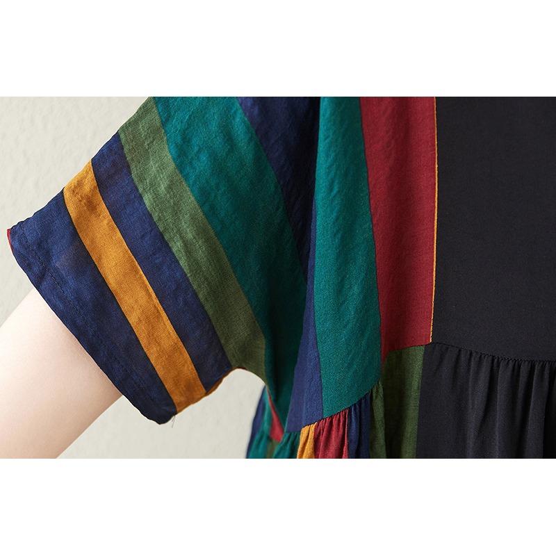 DIMANAF 2025 Sommar Plus Size Klänning Dam Casual Lång Vintage Linneklänning Lös Basic Kortärmad Klänning