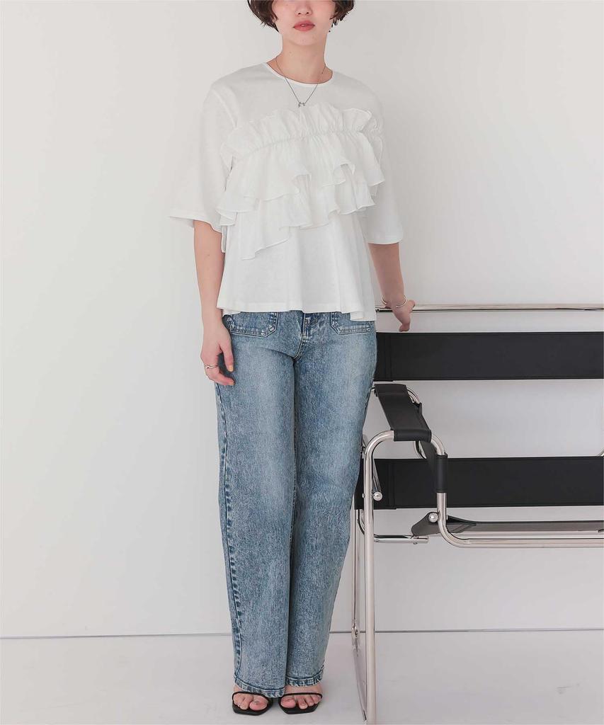 Titibait Asymmetrical Gathered Ruffle Docking Top Size (AFXP4333), Women's, Small, Off-White