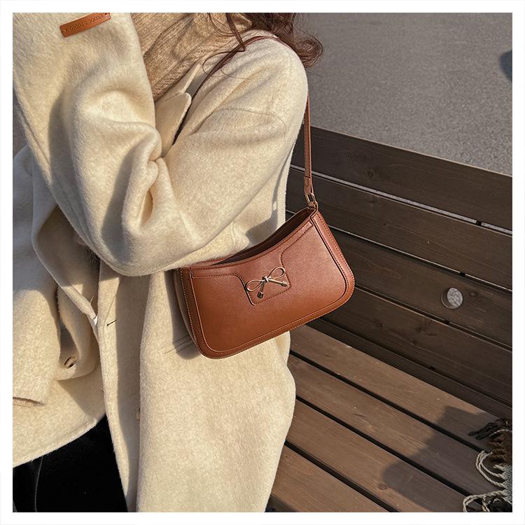 Women's Faux Leather Bowknot Shoulder Bag, Zipper Closure Simple Commuter Crossbody Purse, Ins Style Fashion Handbag