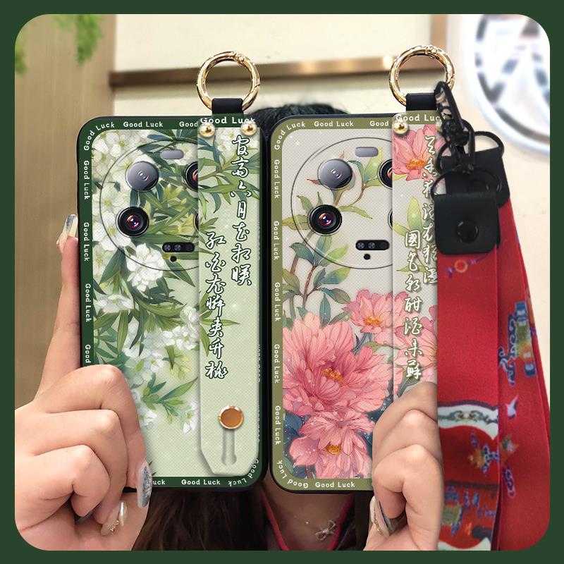 Anti-dust Kickstand Phone Case For Xiaomi 13 Ultra Back Cover Phone Holder Silicone Durable Lanyard Elderly Lady Fashion