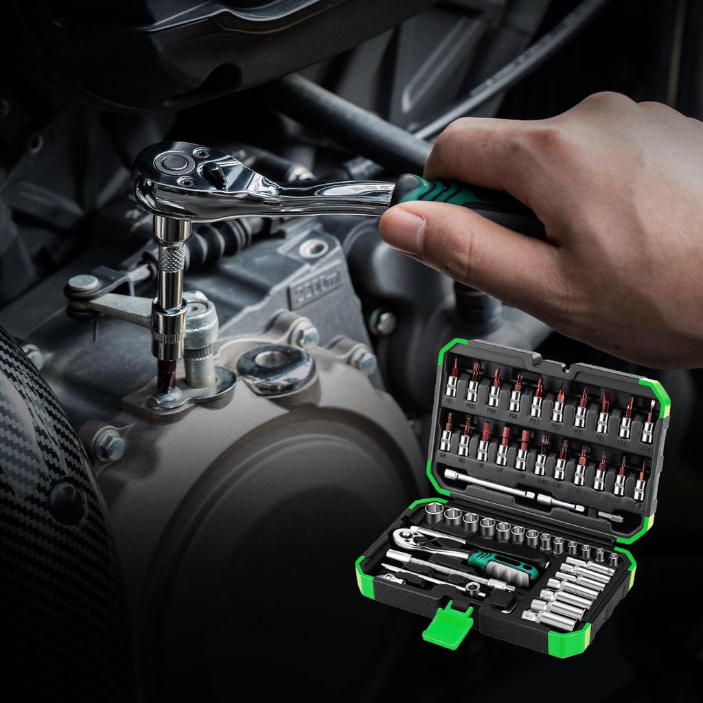 53-Piece Auto Repair Kit with 72-Tooth Ratchet, Socket Wrench, and Screwdriver Set
