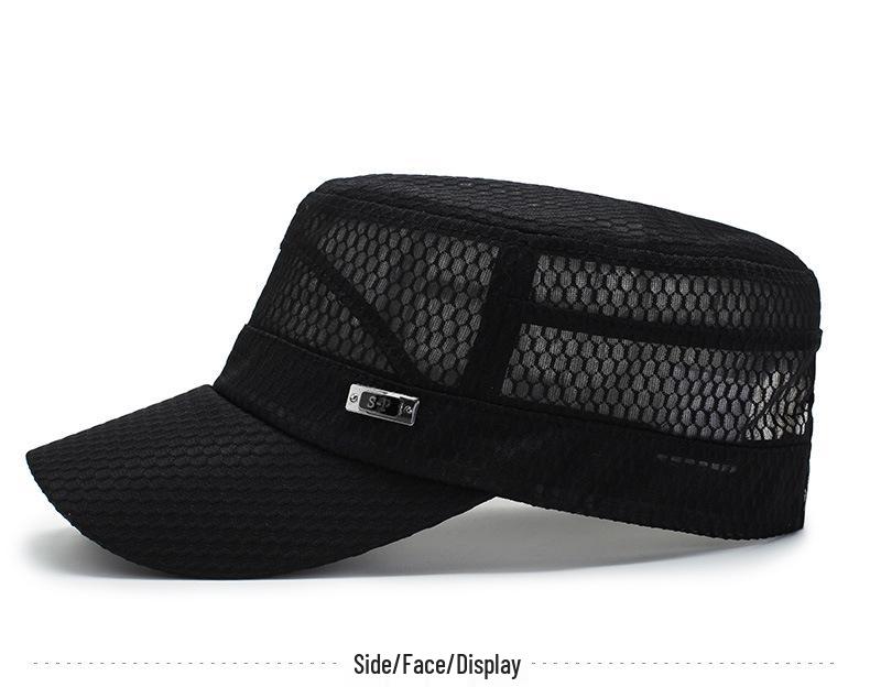 Breathable Mesh Sunscreen Flat Top Hat for Middle-Aged and Elderly Men - Casual Outdoor Cap.