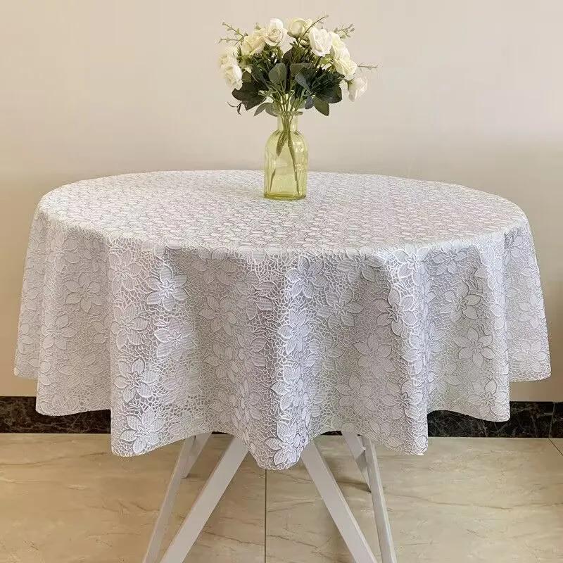 Tovaglia rotonda in pizzo di plastica Spessa Tovaglia stampata multicolore Impermeabile Resistente all'olio Lavabile Copritavolo