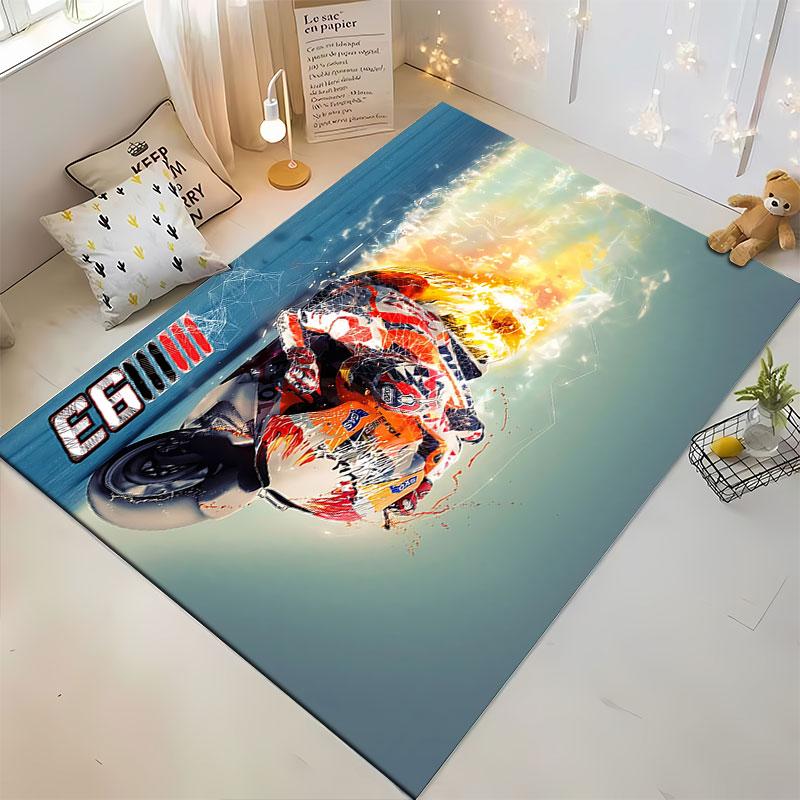 Marc Marquez 93 Burning Repsol Bike Racer Rug, Flaming Orange Racing Design, Moto Fan Cozy Floor Decor, Soft Touch, All Seasons Gift