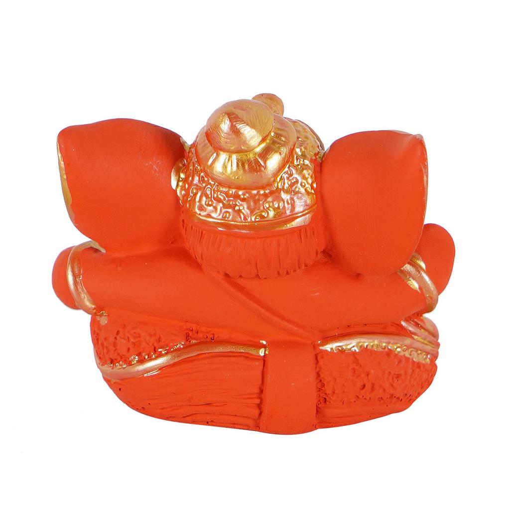 CRAFTAM Orange Ganesha Idol for Car Dashboard , Ganpati Bappa Murti Mini Statue, for Home Car Decor (7×4×5.5 Cm)