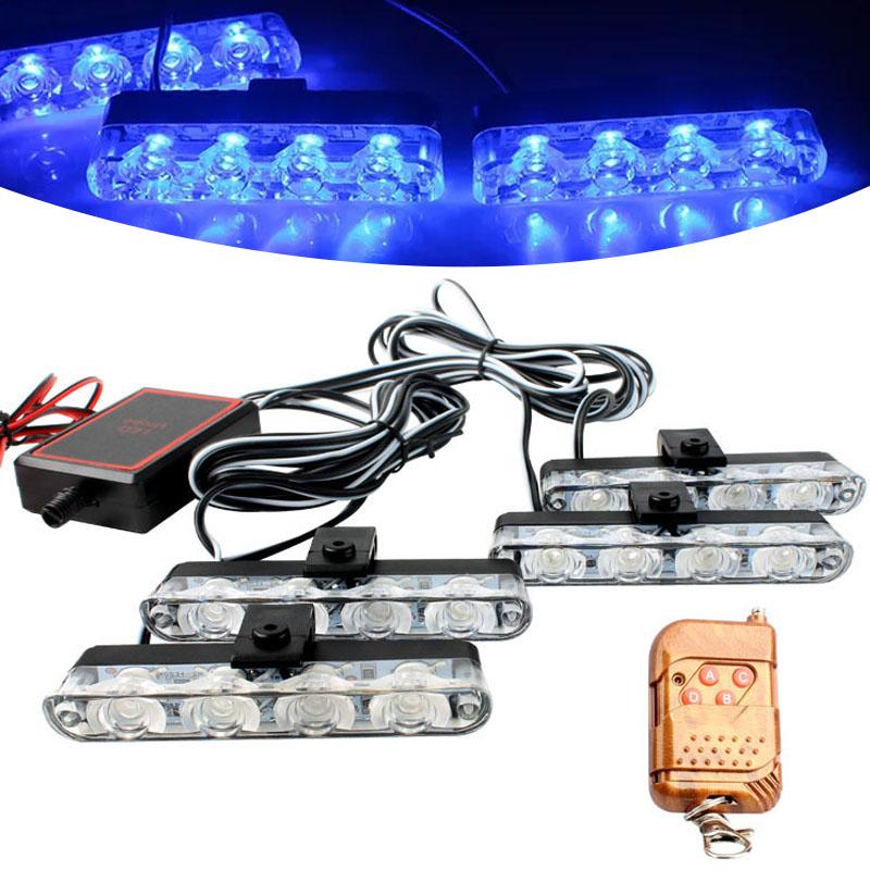 Car Front Grille Strobe Police Lights 4 In 1 Red Blue Flash Warning Emergency Lamp With Wireless Remote Control for Truck Van