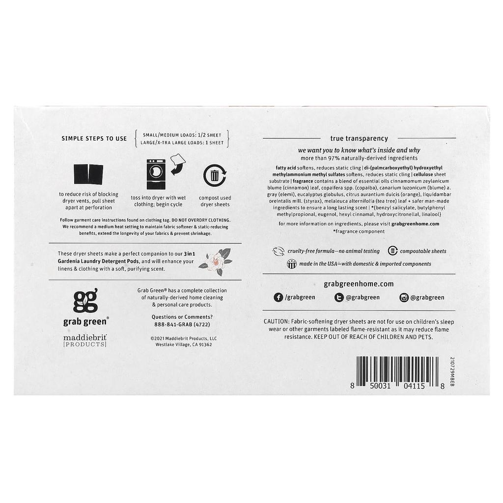 Dryer Sheets, Gardenia, Biodegradable Sheets 80 Sheets