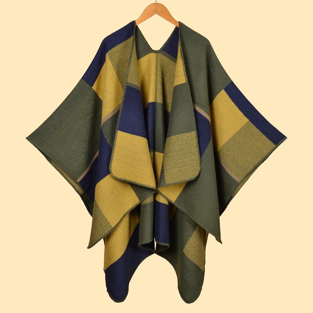 European American Women's Scarves Shawls With Creative New Sizes Square Blocks Ethnic Style Split Ends Thick Large Cloaks Warm