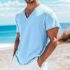 Strand Lässig Herren Leinen T-Shirts Sommer Einfarbig Atmungsaktives T-Shirt Herren Outdoor Vintage V-Ausschnitt Gerippte Oberteile