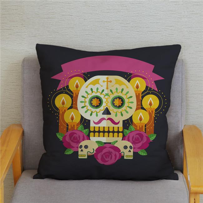 Mexican Day of The Dead Pillowcase Bedroom Living Room Sofa Home Decoration  Cartoon Flower Skull Print Cushion Cover