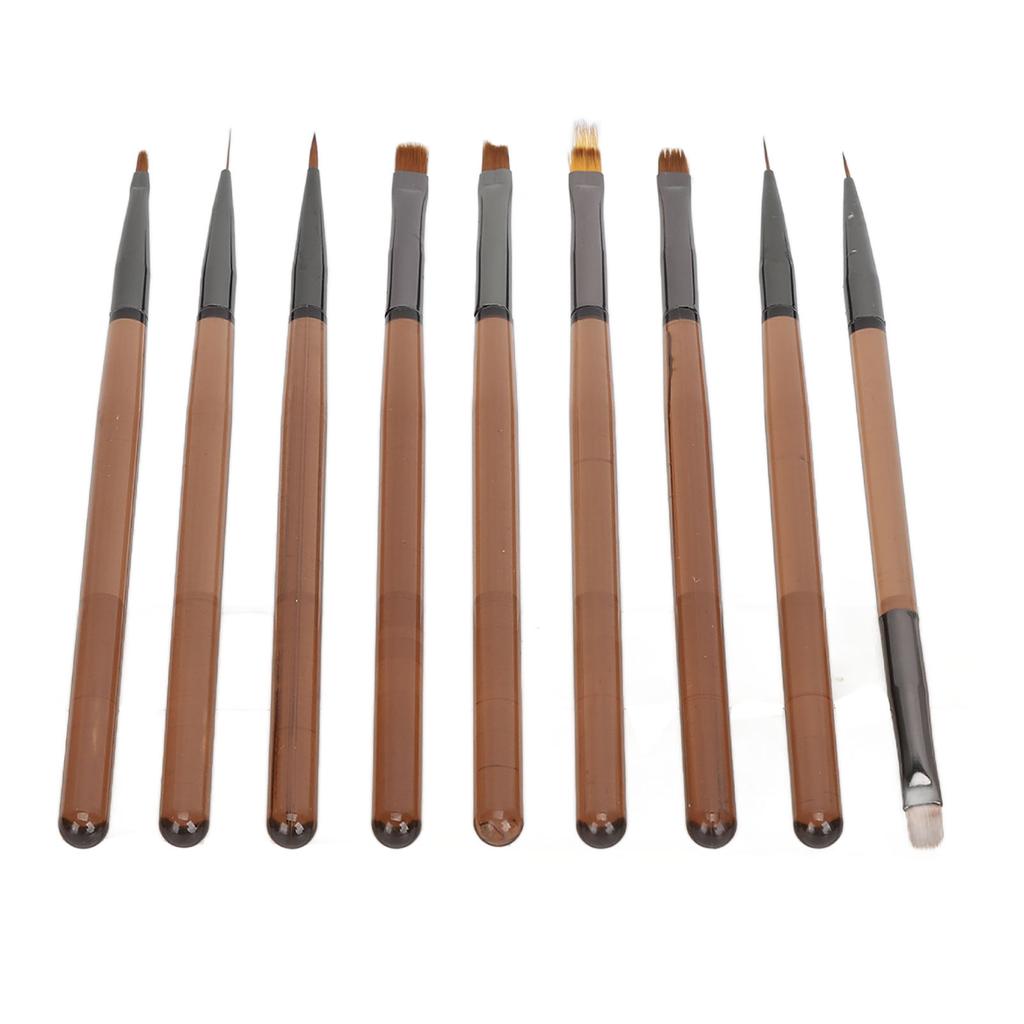 9pcs Nail Art Brushes Set UV Gel Brush Gel Tips Builder Nail Design Painting Tools for Home Salon Use Translucent Coffee