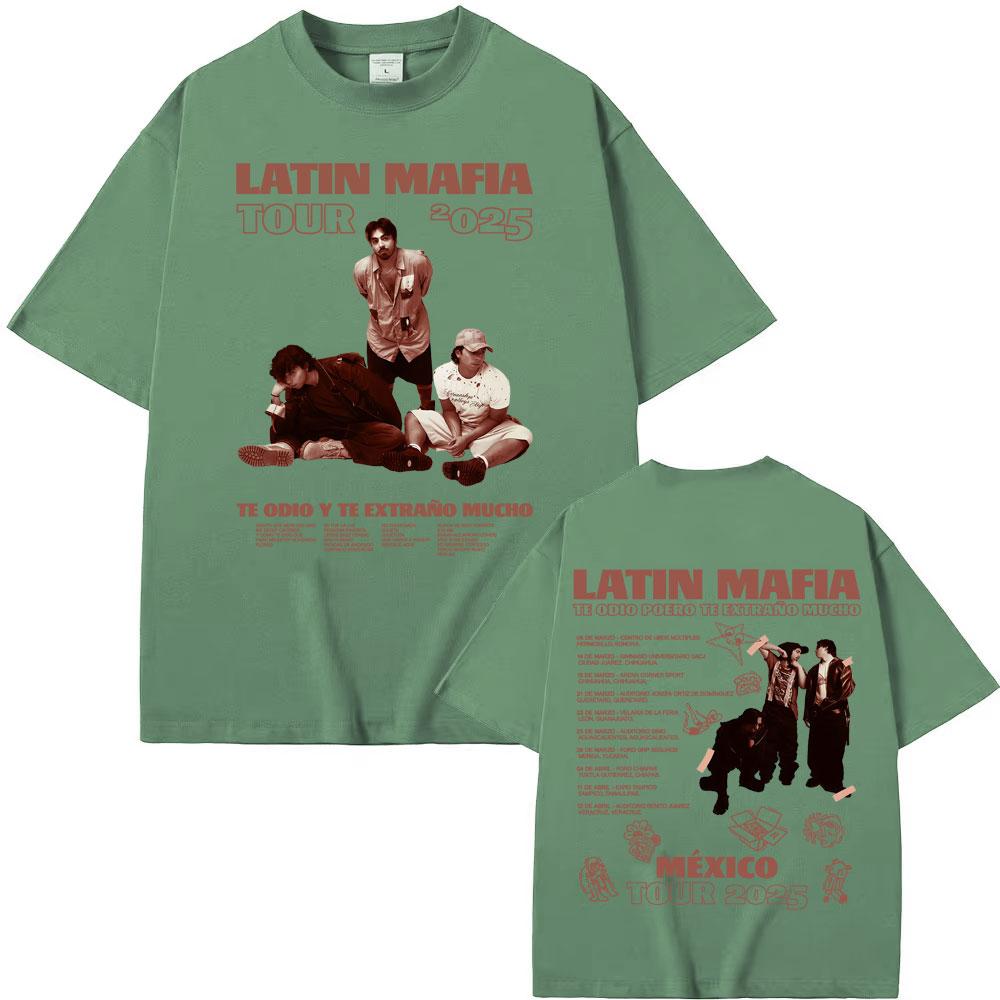 Rock Band Latin Mafia Mexico Tour 2025 Graphic T-shirts Men's Clothing Harajuku Hip Hop Punk Oversized T Shirt Unisex Streetwear