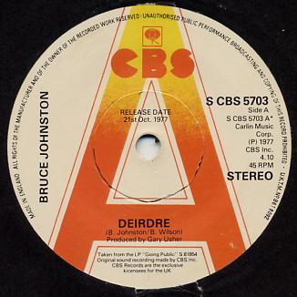 

7inch Record BRUCE JOHNSTON - Deirdre SCBS5703PROMO CBS 1977 UK Rock Used