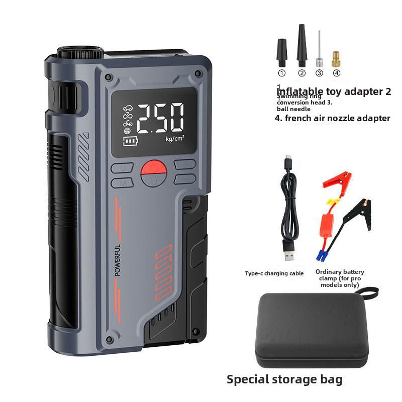 

Портативный автомобильный воздушный компрессор, насос, пусковое устройство 12 В 120 Вт, цифровой насос для накачивания шин с аварийным источником питания, усилителем аккумулятора и светодиодной подсветкой 8000 mA battery clip bag