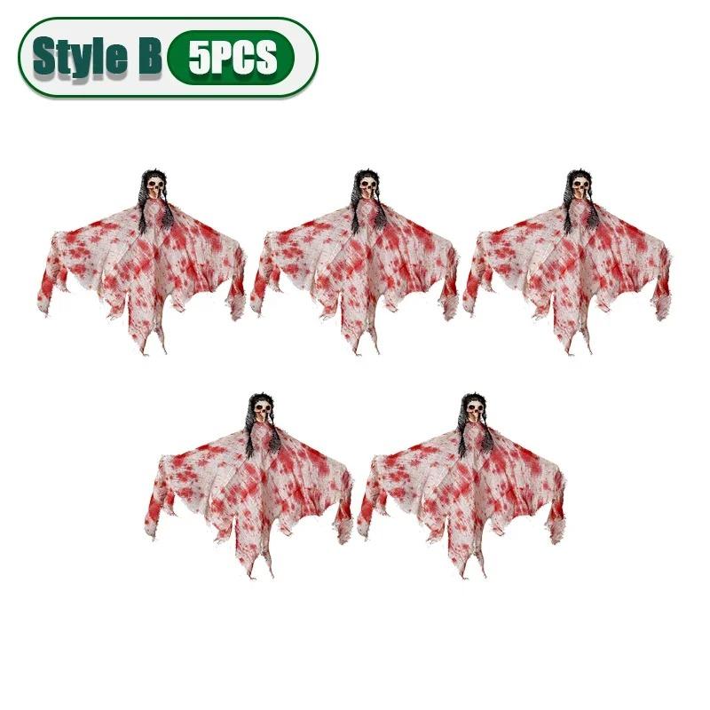 Halloween Horror Decoration Hanging Ghost Skull Props with Flag for Haunted House Outdoor Yard Party Holiday Scene Setup Use