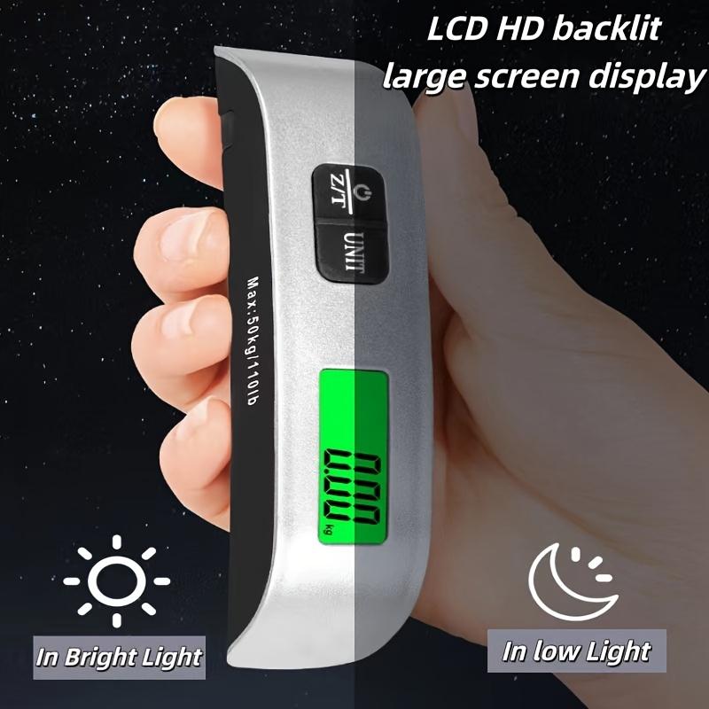 Compact 110lb/50kg Digital Luggage Scale with Backlit Display, Handheld Electronic Scale, Displays Room Temperature, Batteries Included.