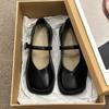 Black single shoes  new French flat Mary Jane  shoes temperament shallow beanie shoes gentle small leather shoes