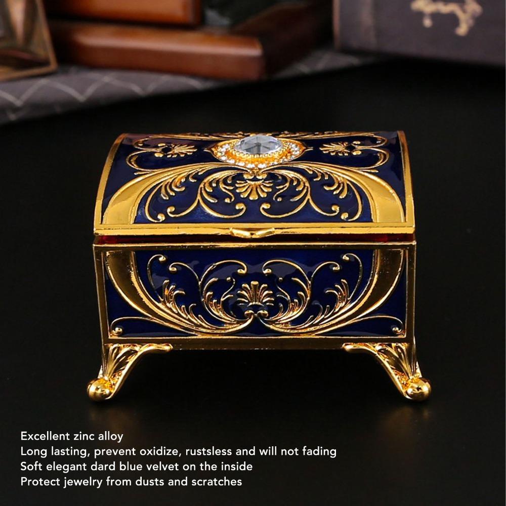 Sparkling Rhinestones Metal Jewelry Box Rectangular Treasure Chest Box  For Women