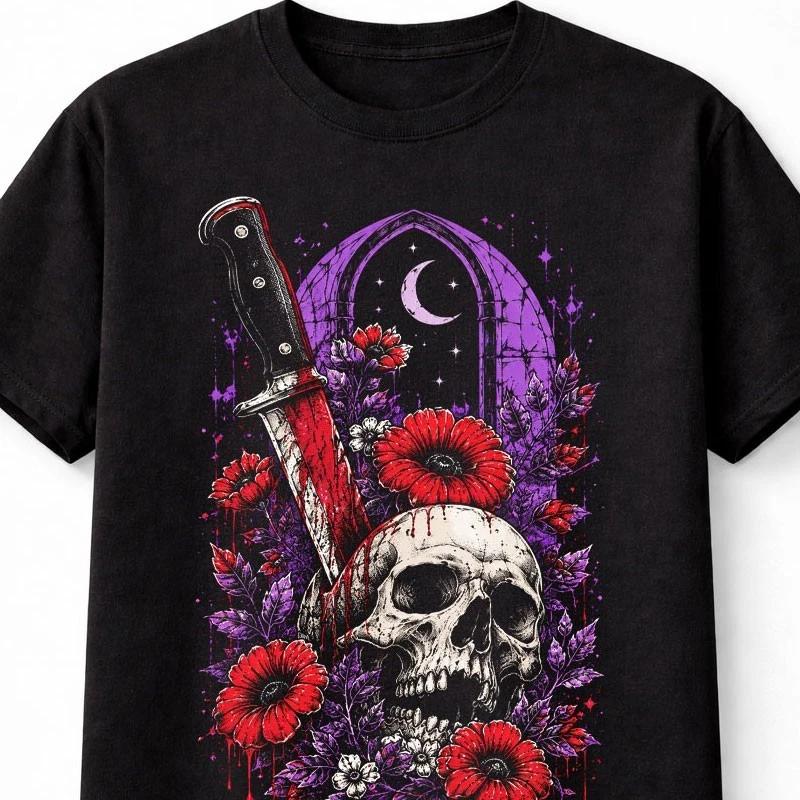 Skull Dagger Gothic Horror Floral Dark Art Unisex TShirt S