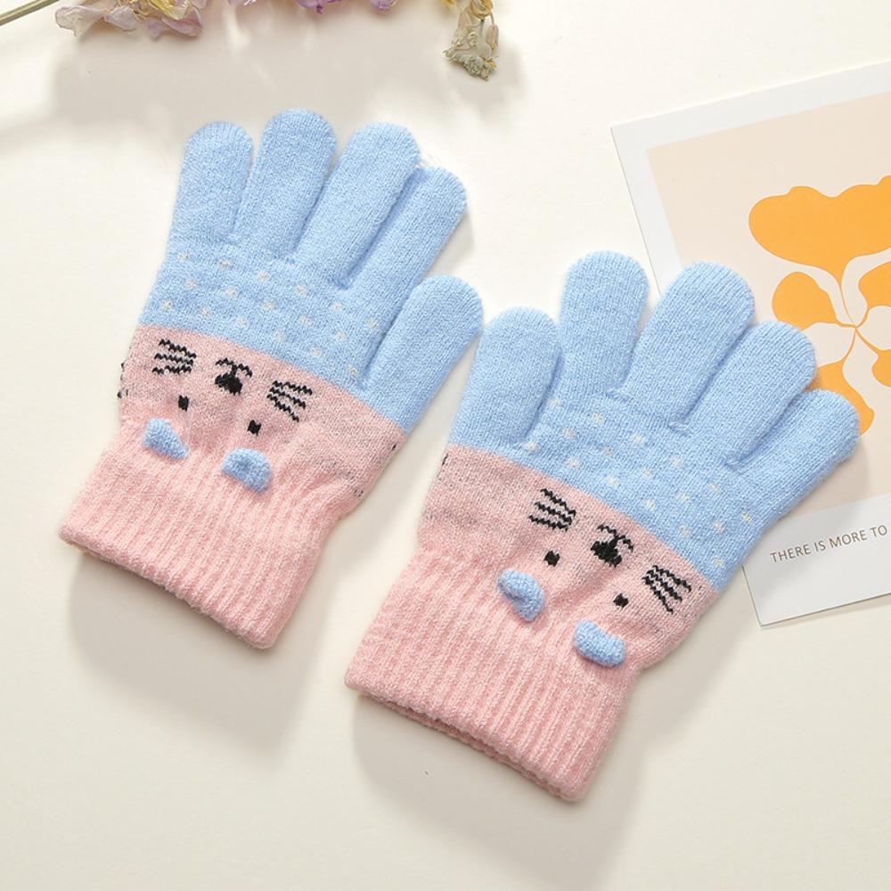 

3- 10Years Old Coldproof Kids Winter Gloves Windproof Knitted Gloves Cute Baby Gloves Outdoor світло-синій колір