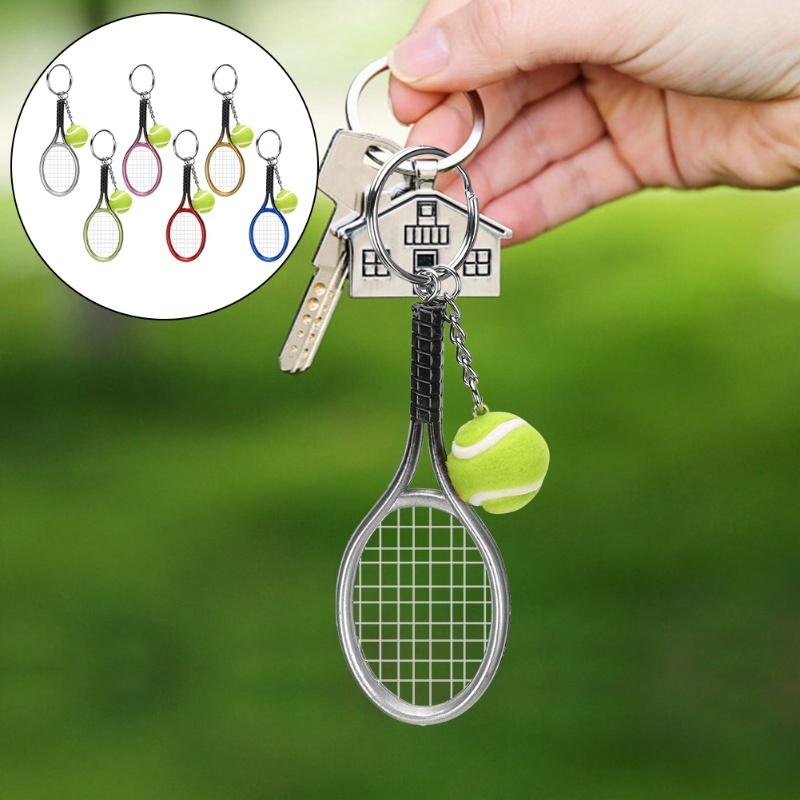 6Pcs Mini Keychain Pendant Simulation Tennis And Racket Model Bag Hanging Decoration