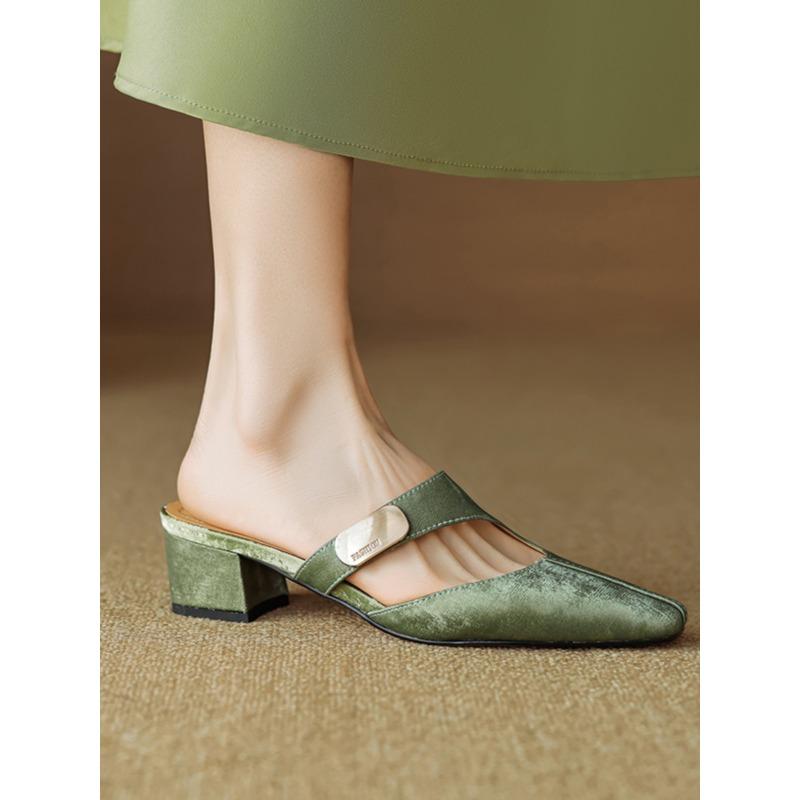 Temperament medium thick heel bag head half slippers women's new casual outer wear summer lazy shoes sandals