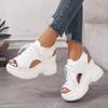 Damen Sommer Plateau Keilsandalen Atmungsaktives Gewebtes Elastisches Obermaterial Offene Zehenpartie Schnürung Bequem Weich Besohlt Hochhackig Freizeit Schuhe