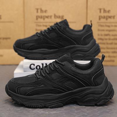Pure Black Men's Shoes Autumn Work Labor Protection Shoes Non-slip Wear-resistant Men's Running Sports Daddy Shoes Thick Sole