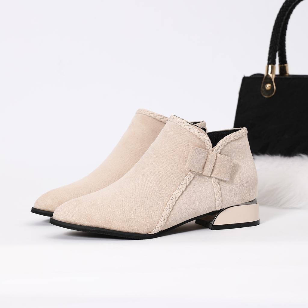Fashion 2025 Autumn Winter Women's PU Short Boots Ladies Fashion Bow Side Zipper Middle  Warm Casual Elegant Suede Ankle Boots Plus Size