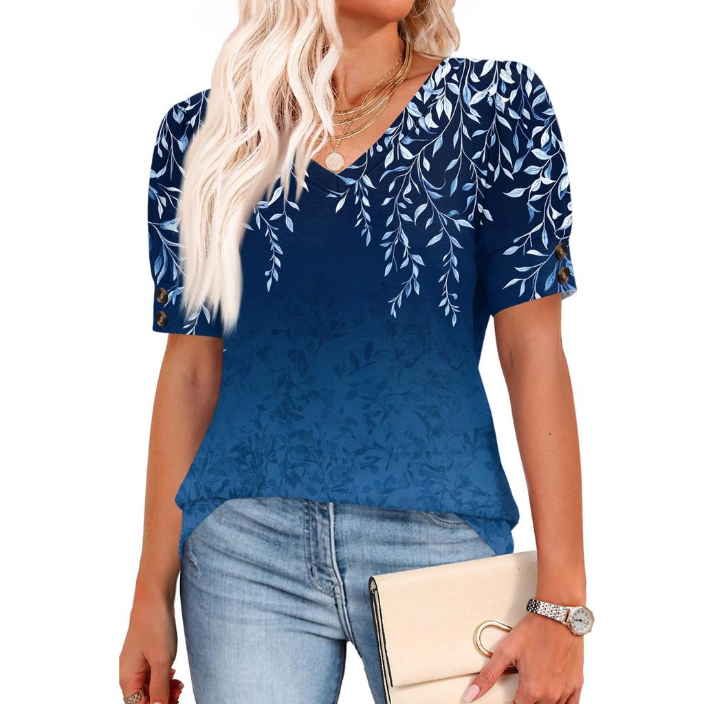 Womens Tops Short Sleeve Shirts Buttons V Neck  Fashion Outfits  Blouses  Casual