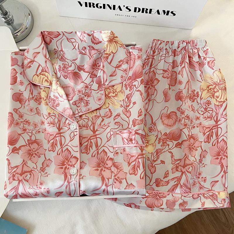 Bloemen Extravagantie Luxe IJszijde Pyjama Dames Zomer Korte Mouwen Pak Casual Temperament Loungewear