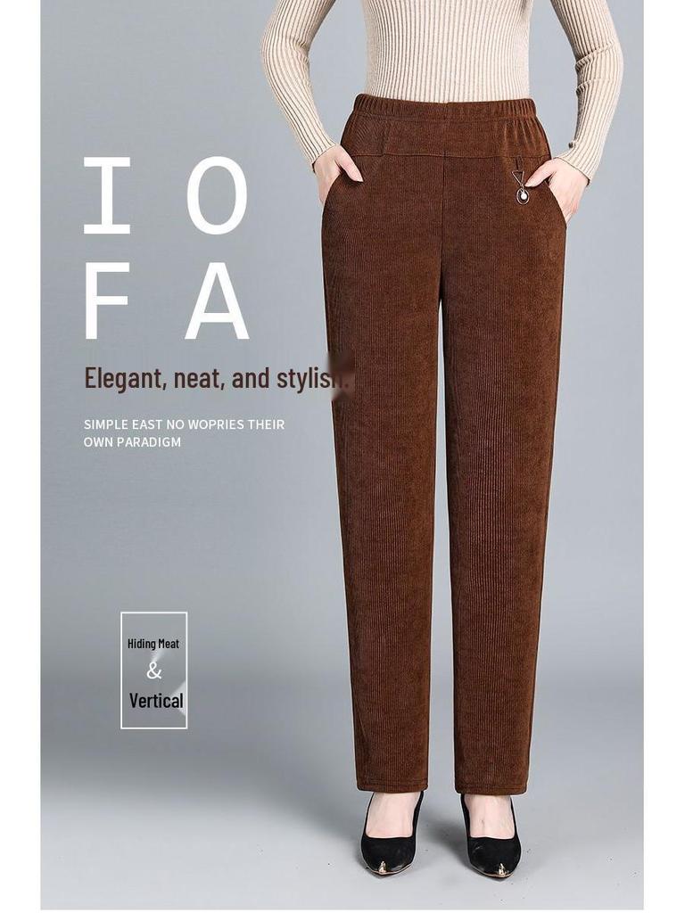 Women's Corduroy Straight-Leg Pants with Velvet Lining – Loose Fit for Autumn and Winter