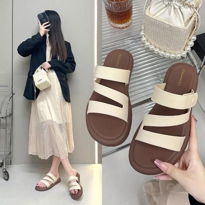 Women's Summer Flat Non-Slip One-Strap Z-Strap Sandals for Bathing and Beach
