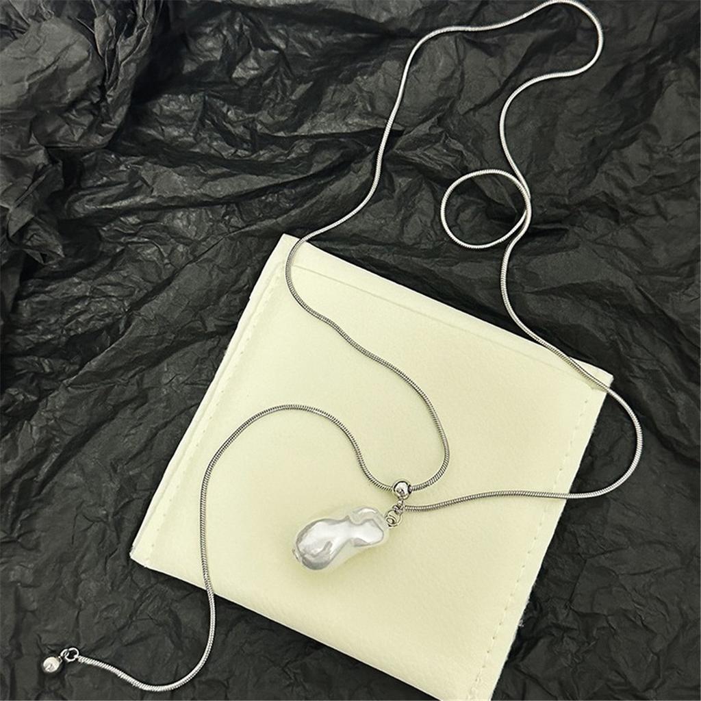 Tooxika Simple Luxury Baroque Faux Pearl Pendant Necklace Drawstring Snakebone Chain Long Sweater Chain