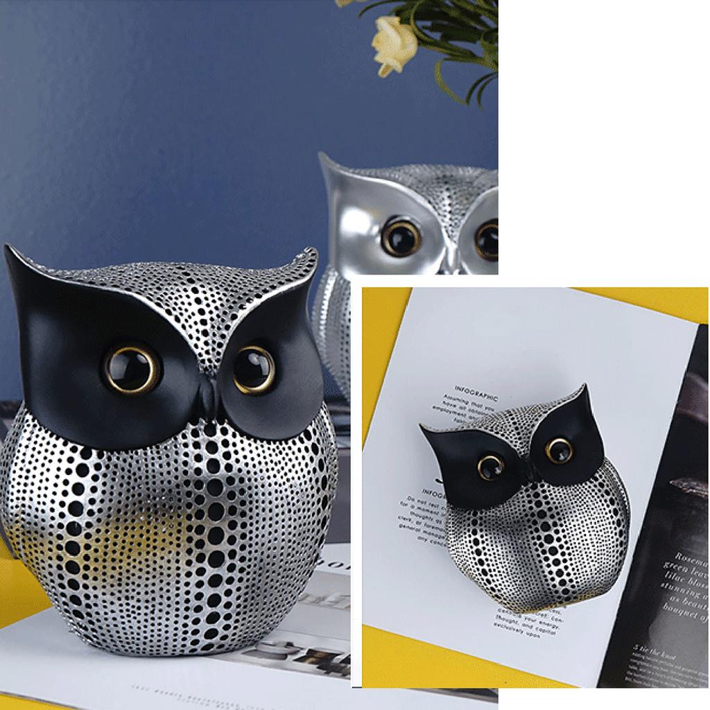 Elegant Owl Resins Statue Ornament with Dots Pattern Contemporary Decors Sculpture for Living Room and Bedroom Tabletop