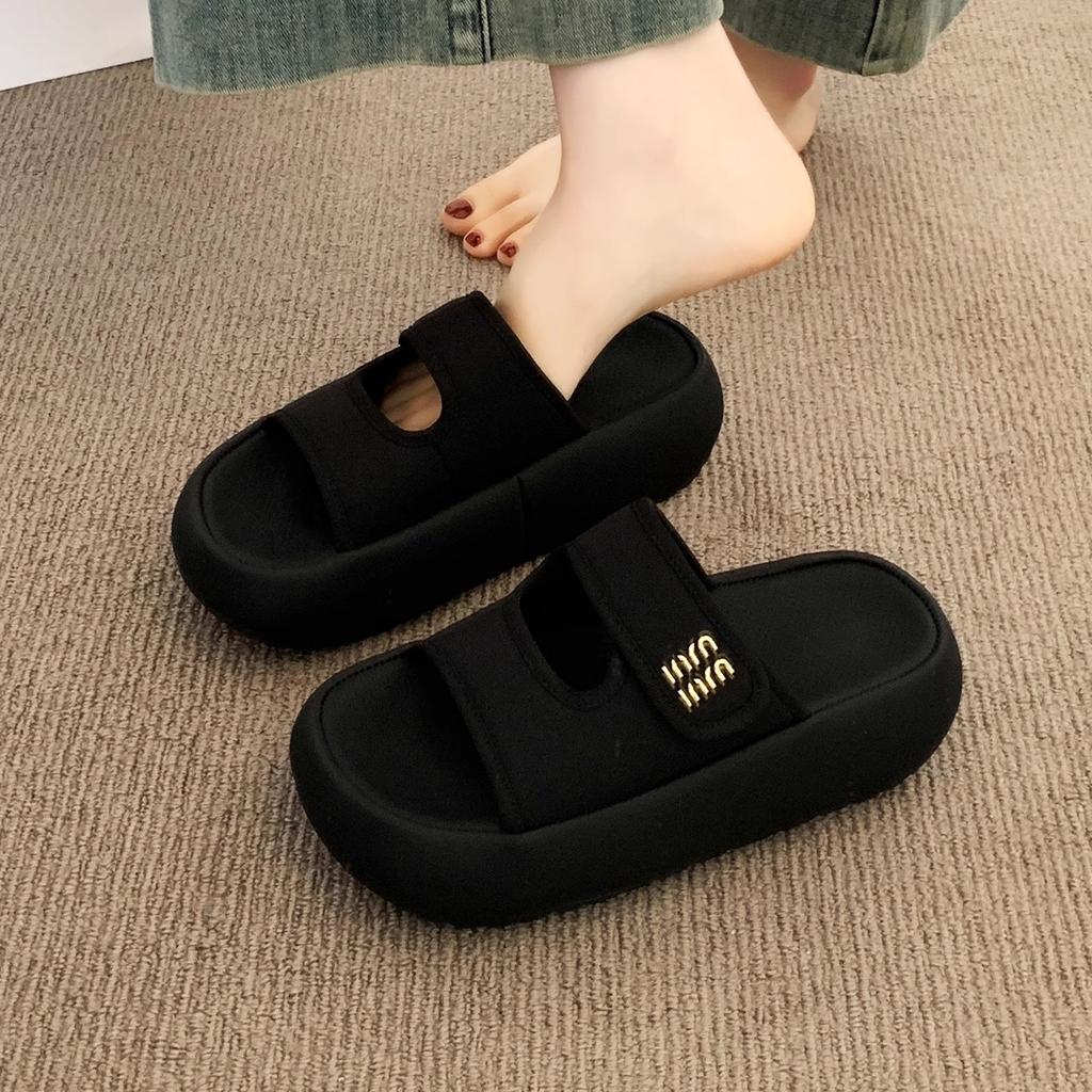 Thick-soled Velcro cool slippers for women's summer wear new height-increasing versatile and thin one-word casual sandals