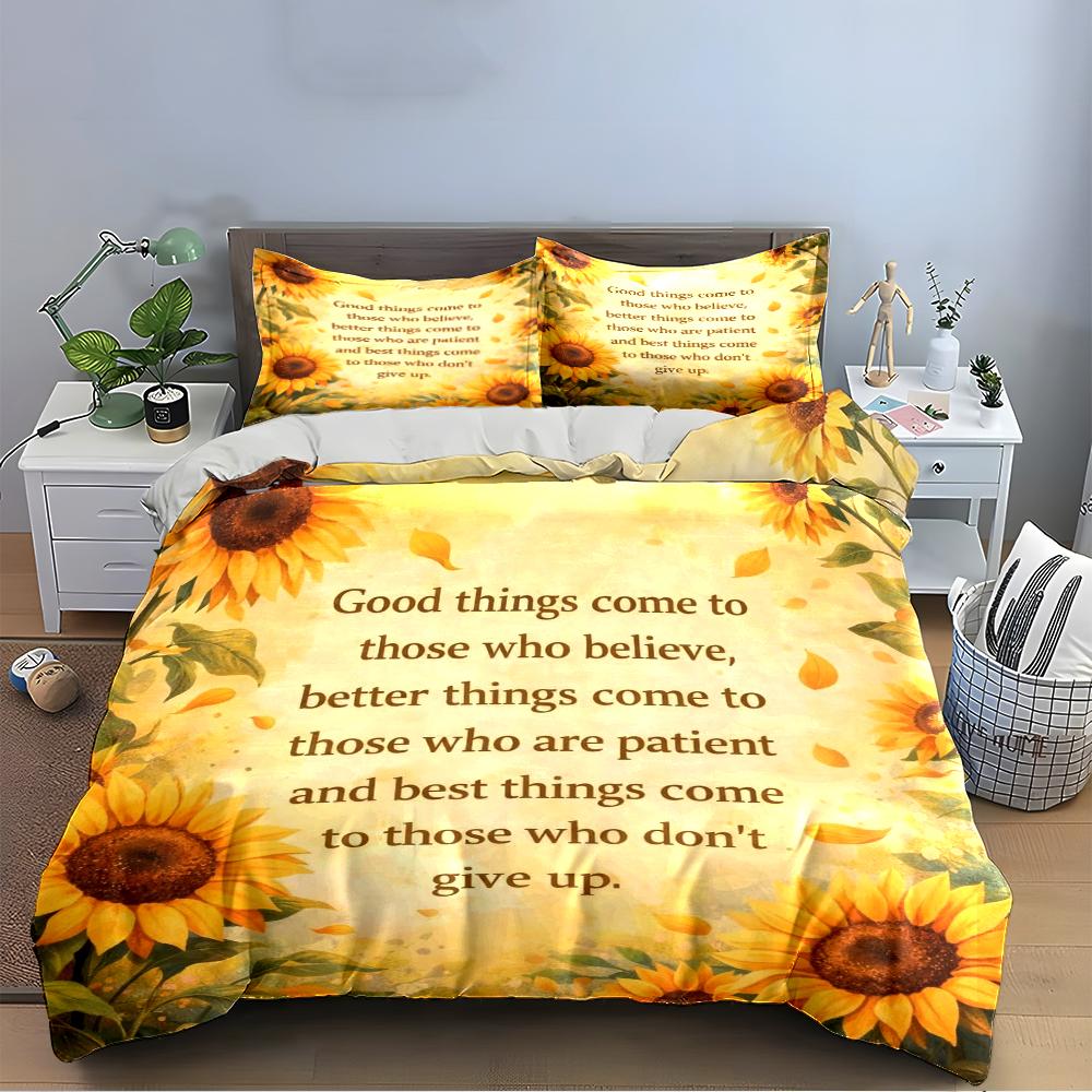 Sunflower Print Motivational Bedding Set Bedding Set (1 Duvet Cover, 2 Pillowcases, Duvet Not Included)